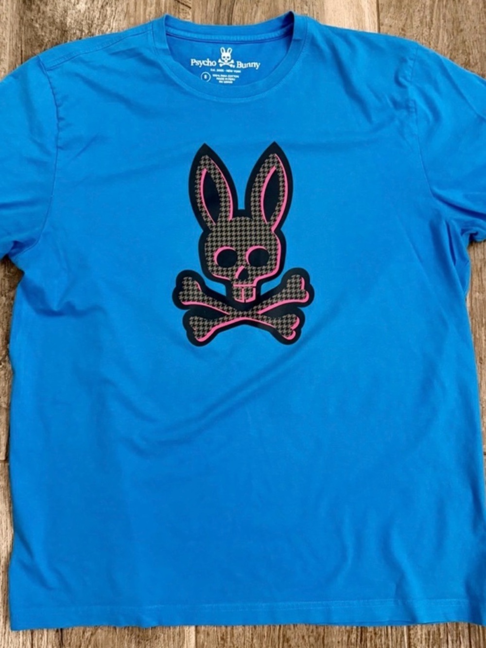 Psycho Bunny Blue Graphic Tee Men’s Crew Neck Sz 8 (2XL) Excellent Condition
